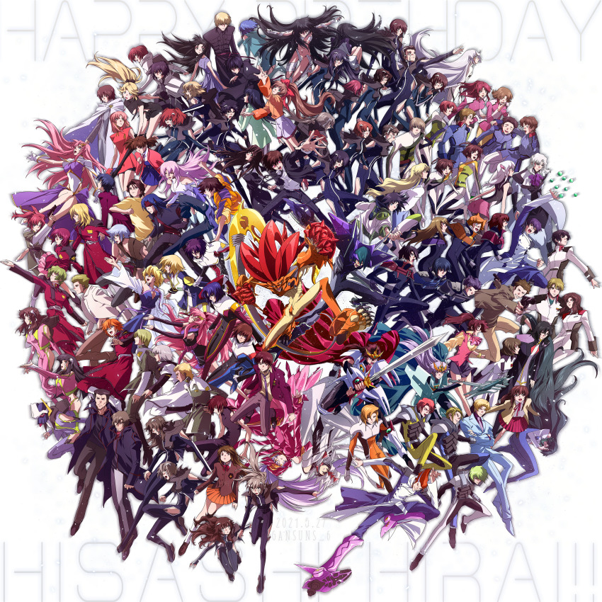1other 6+boys 6+girls absolutely_everyone absurdres age_(heroic_age) aiba_kouji aiba_yuuki aizawa_tokito alternate_costume androgynous anesha armor asagi_toshikazu athrun_zala auel_neider beast_warriors_gulkeeva black_hair blonde_hair blue_hair bodysuit breasts brown_hair cagalli_yula_athha canon_memphis cape character_request cleavage clenched_hands clotho_buer creator_connection crossover dearka_elsman deianeira detached_sleeves douma_hiroto emery_almond everyone flay_allster floating_hair floro_(fafner) gilbert_durandal giniro_no_olynssis glasses green_hair grey_hair gun gundam gundam_seed gundam_seed_destiny hair_ornament hand_on_own_hip handgun happy_birthday hayase_kouichi hazama_shouko heine_westenfluss helmet heroic_age highres hino_miwa hirai_hisashi_(person) hitachi_izuru holding holding_gun holding_sword holding_weapon huge_filesize ikoma_yumi iolaus irie_tamaki kaburagi_sui kaname_sakura kasugai_koyo kazuma_(scryed) kicking kimishima_kunihiko kira_kongou kira_yamato kiryuu_mimori kizaki_emi kodate_mamoru kondou_eiichirou kondou_kenji konoha_maihara kugimiya_kei kuramae_karin kurogane_no_linebarrel kuroki_ange kurusu_misao kuzzey_buskirk lacus_clyne large_breasts long_hair looking_at_viewer looking_to_the_side lunamaria_hawke mail_(heroic_age) majestic_prince makabe_fumihiko makabe_kazuki malespero maris_excelsior masaoka_ryou mecha_pilot_suit medium_breasts meer_campbell meyrin_hawke miguel_aiman mikado_reo mikagami_mimika minashiro_orihime minashiro_soushi minashiro_soushi_(2) minashiro_tsubaki mizoguchi_kyousuke mugen_no_ryvius multiple_boys multiple_crossover multiple_girls neya_(mugen_no_ryvius) nicol_amafli nishio_akira nishio_rina normal_suit_(gundam) official_alternate_costume open_hands orange_hair orga_sabnak parted_bangs pilot_suit pistol ponytail power_armor red_hair rey_za_burrel roku_(gansuns) ryuhou sai_argyle scheris_adjani school_uniform science_fiction scryed shani_andras shinjou_touya shinn_asuka soukyuu_no_fafner stellar_loussier sting_oakley straight_cougar suruga_ataru sword synergetic_suit tail_(heroic_age) talia_gladys tatekami_seri tea_(giniro_no_olynssis) theoria tolle_koenig toomi_maya torii_(gundam) twintails very_long_hair weapon yuti_ra yuuta_kanami yzak_joule zetsuei_(scryed)