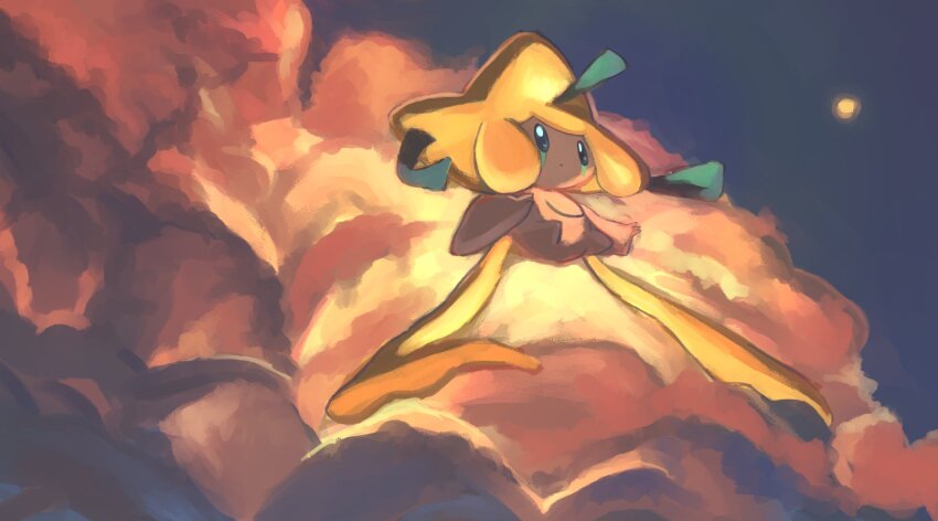 blue_eyes blue_sky closed_mouth cloud dot_mouth facial_mark floating full_body gen_3_pokemon highres jirachi legendary_pokemon mythical_pokemon nintendo oisisabatugun outdoors pokemon pokemon_(creature) sky solo tanzaku venus_(planet)