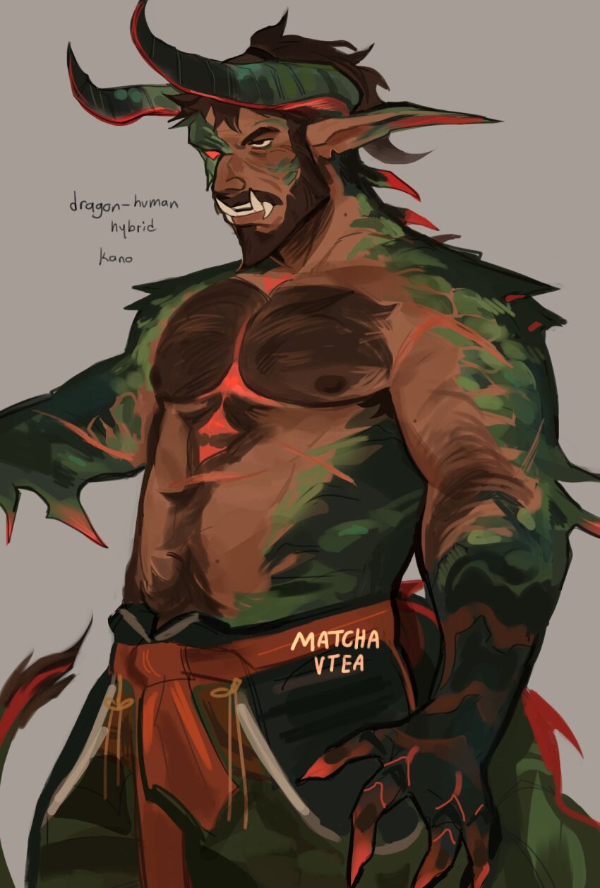 1boy bara cowboy_shot dark-skinned_male dark_skin dragon_boy eye_mask facial_hair gradient_skin hairy highres kano_(mortal_kombat) large_pectorals male_focus mature_male monsterification mortal_kombat_(series) mortal_kombat_x muscular muscular_male mustache navel navel_hair nipples pectorals short_hair solo standing stomach thick_chest_hair thick_eyebrows thick_mustache topless_male tusks ven_(matchavtea)