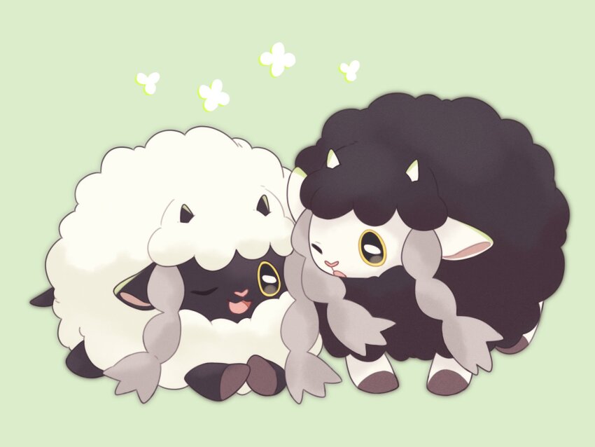 alternate_color animal_focus em_ivy_akippoi gen_8_pokemon green_background highres hooves horns nintendo no_humans open_mouth pokemon pokemon_(creature) sheep shiny_pokemon sidelocks simple_background smile wooloo