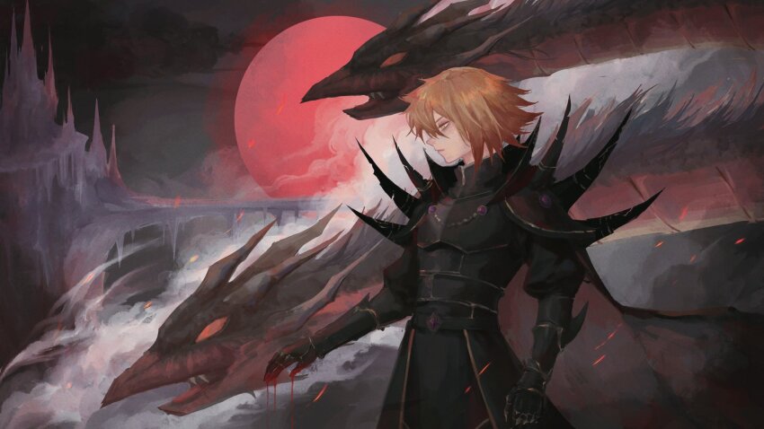 1boy afan_danna brown_eyes gradient_hair hair_between_eyes highres long_sleeves male_focus multicolored_hair profile short_hair solo spikes supreme_king_(yu-gi-oh!_gx) two-tone_hair yu-gi-oh! yu-gi-oh!_gx yubel yubel_-_terror_incarnate yuki_judai