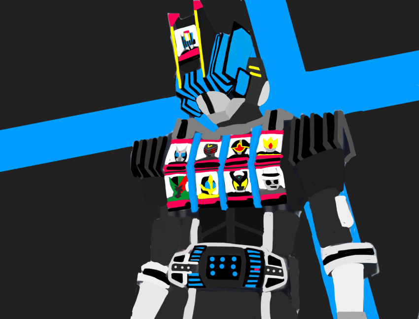 1boy abs artist_request black_bodysuit bodysuit episode_yellow:_treasure_de_end_pirates k-touch kamen_rider kamen_rider_arc kamen_rider_caucasus kamen_rider_dcd kamen_rider_diend kamen_rider_diend_complete_form kamen_rider_g4 kamen_rider_glaive kamen_rider_kabuki kamen_rider_orga kamen_rider_ryuga kamen_rider_skull rider_belt rider_card simple_background standing upper_body