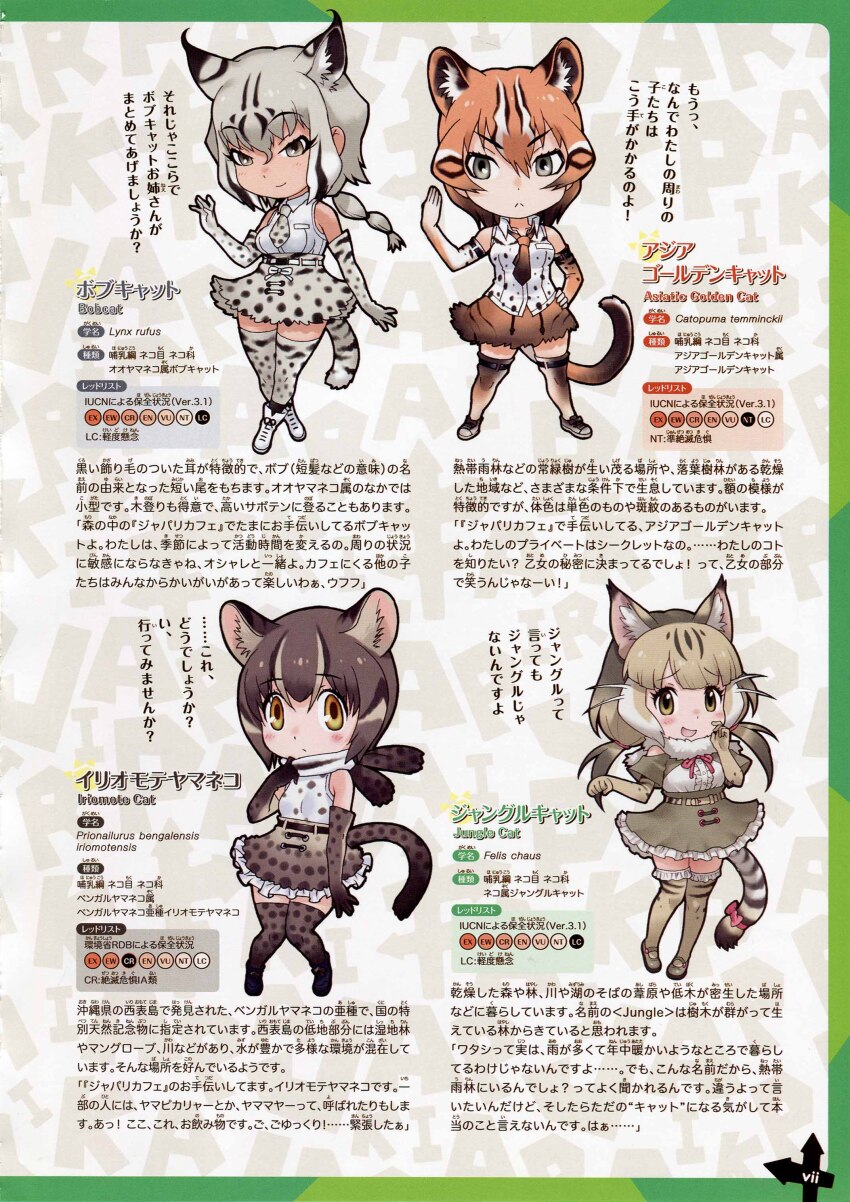 4girls asian_golden_cat_(kemono_friends) bobcat_(kemono_friends) brown_hair full_body grey_hair iriomote_cat_(kemono_friends) jungle_cat_(kemono_friends) kemono_friends looking_at_viewer multiple_girls official_art simple_background yoshizaki_mine