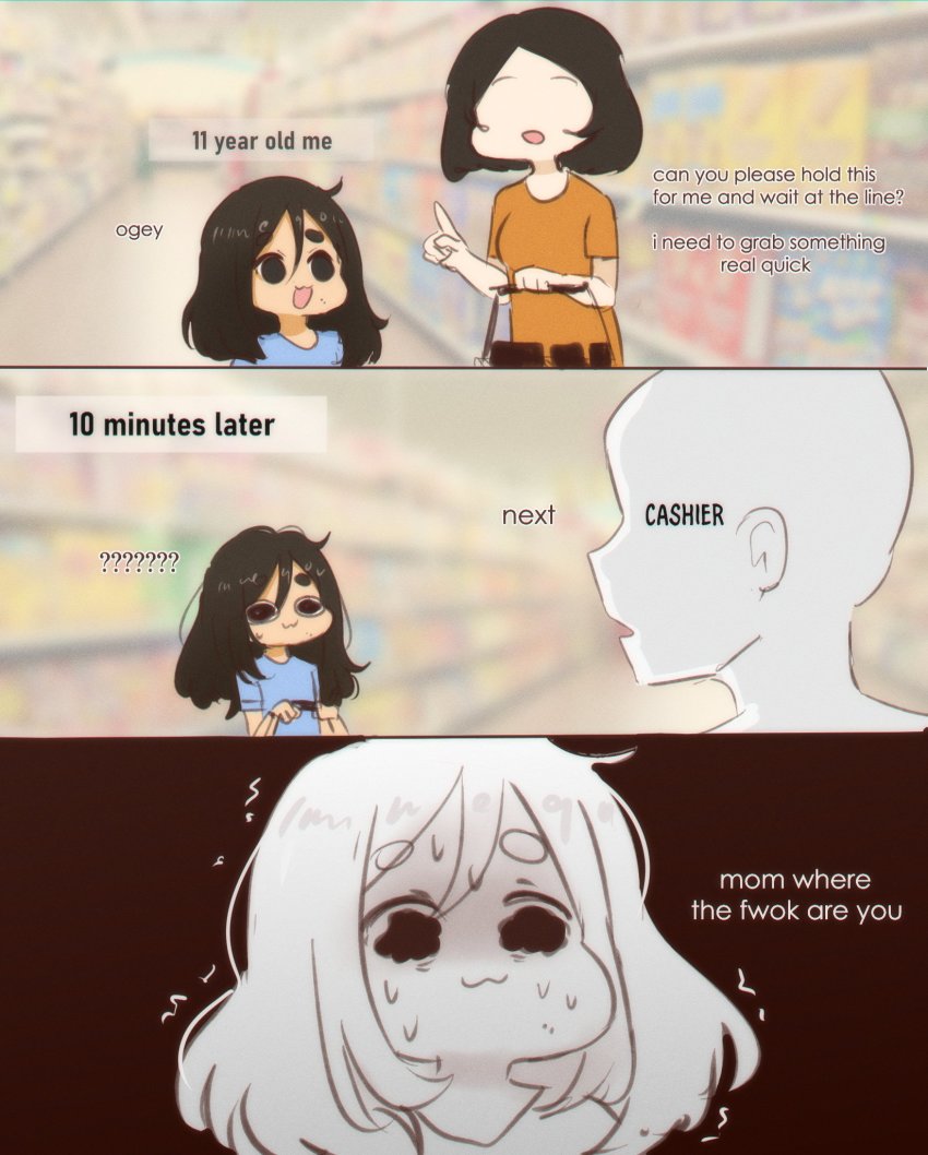 2girls :3 black_hair comic highres multiple_girls neqo_(neneneqo) shopping sweat