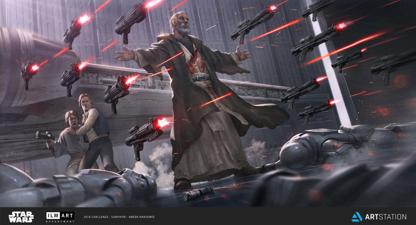 10s 2016 3boys ameen_naksewee armor bad_end beard blaster_(star_wars) blood blood_on_clothes boots cloak corpse energy_gun energy_sword epic facial_hair fantasy fate/stay_night fate_(series) gate_of_babylon_(fate) good_end han_solo hangar highres hood hooded_cloak injury jedi laser_rifle lightsaber luke_skywalker male_focus manly millennium_falcon multiple_boys obi-wan_kenobi old old_man outstretched_arms parody realistic science_fiction soldier space spacecraft spoilers star_(sky) star_wars star_wars:_a_new_hope stormtrooper suicide sword telekinesis tunic vest watermark weapon