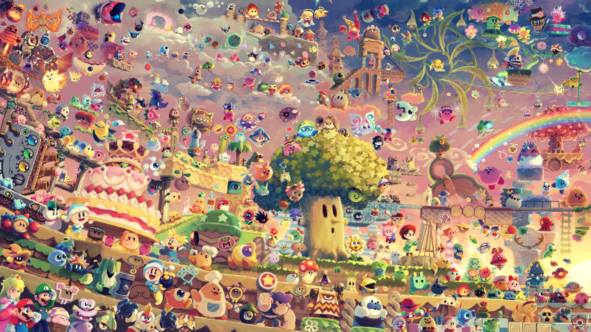 absolutely_everyone adeleine anniversary artist_kirby awoofy ball_kirby bandana_waddle_dee beam_kirby beetley birdon_(kirby) bomb bomber_(kirby) bonkers box_boxer bronto_burt bubble_head_(kirby) bubble_kirby bun_(kirby) cameo chaos_elfilis character_request chef_kawasaki clawroline claycia cleaning_kirby coo_(kirby) copy_ability crystal_needle_kirby cupid_kirby cutter_kirby daroach doctor_kirby dom_woole doomer_(kirby) dragoon_(kirby) drawcia dyna_blade elfilin elline_(kirby) escargon esp_kirby everyone explosive fatty_whale fecto_elfilis flamberge_(kirby) flare_beam_kirby food fountain_of_dreams galactic_nova galaxia_(sword) gao_gao_(kirby) gip_(kirby) gooey_(kirby) gorimondo gryll_(kirby) halberd_(airship) hammer hat highres hot_wings hydra_(kirby) hyness kabula keke_(kirby) key_dee kine_(kirby) king_dedede kirby kirby&#039;s_adventure kirby&#039;s_dream_land kirby&#039;s_dream_land_2 kirby&#039;s_dream_land_3 kirby&#039;s_epic_yarn kirby&#039;s_return_to_dream_land kirby:_planet_robobot kirby:_right_back_at_ya kirby:_star_allies kirby:_triple_deluxe kirby_(series) kirby_64 kirby_air_ride kirby_and_the_amazing_mirror kirby_and_the_forgotten_land kirby_and_the_rainbow_curse kirby_mass_attack kirby_squeak_squad kirby_super_star knuckle_joe kracko kracko_jr. landia leongar lor_starcutter luigi magolor magolor_soul mara_(kirby) mario mario_(series) marx_(kirby) mecha metroid_(creature) metroid_larva miracle_matter morpho_knight mouthful_mode multiple_persona needle_kirby ninja_kirby nintendo noddy_(kirby) paintra parasol_kirby plasma_kirby princess_peach queen_sectonia rainbow ribbon ribbon_(kirby) rick_(kirby) robobot_armor robot rocky_(kirby) sleep_kirby spider_kirby squashini squeakers starman_(kirby) storm_tornado_kirby sunset super_kirby_clash susie_(kirby) suyasuyabi sword_kirby takoyaki taranza toad_(mario) tornado_kirby tropic_woods waddle_dee waddle_doo wario warp_star wham_bam_jewel wham_bam_rock whispy_woods yggy_woods yin-yarn