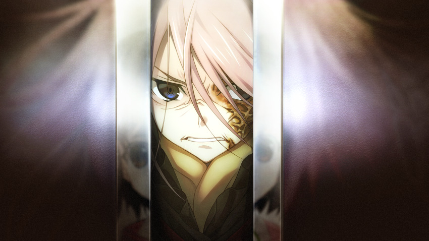 2girls black_collar blue_eyes brown_eyes brown_hair burn_scar chaos;child clenched_teeth collar constricted_pupils elevator facial_scar frilled_collar frilled_jacket frills game_cg haida_riko hair_between_eyes hair_over_one_eye highres imminent_fight jacket multiple_girls official_art pink_hair pov red_jacket reflection sasaki_mutsumi scar scar_on_cheek scar_on_face scarf tachibana_yui teeth v-shaped_eyebrows yellow_scarf