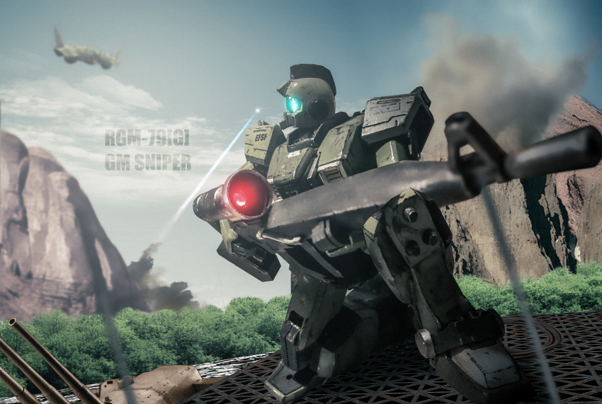 absurdres apsalus_ii forest gm_sniper gundam gundam_08th_ms_team highres huge_filesize mecha mobile_suit mobile_suit_gundam mountain nature outdoors robot te_zhuang_chen