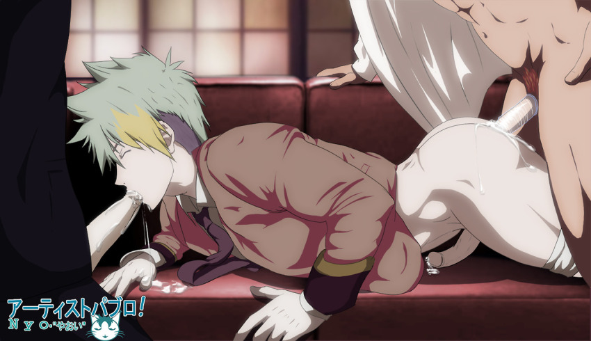 10s 3boys anal ass bottomless clavis_(death_parade) couch cum cum_in_ass cum_in_mouth cumdrip death_parade erection fellatio group_sex male_focus male_penetrated mmm_threesome multiple_boys necktie onoro_nyo oral penis sex spitroast threesome yaoi