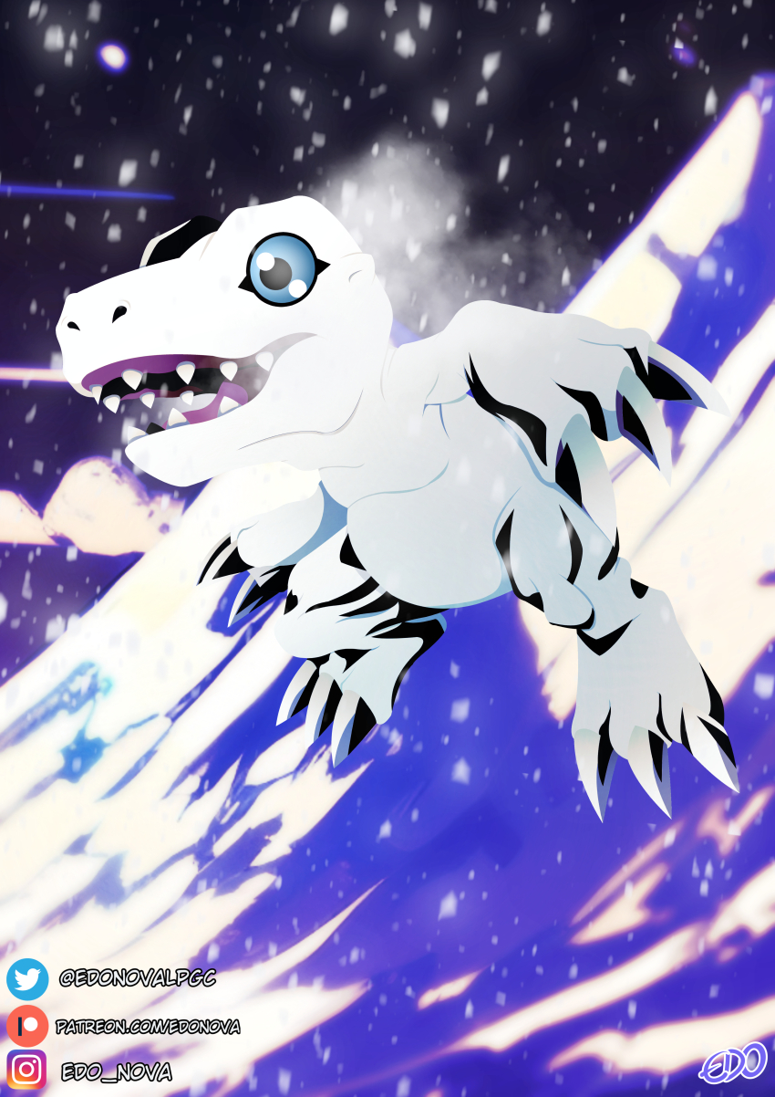absurdres claws digimon digimon_(creature) highres sharp_teeth snow snowing solo teeth yukiagumon