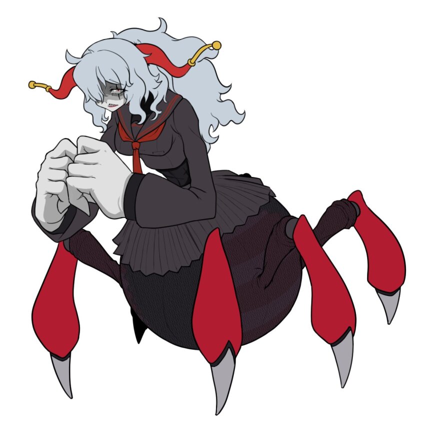 archnemon arthropod_girl digimon digimon_(creature) highres horns insect_girl long_hair mask monster_girl school_uniform spider_girl