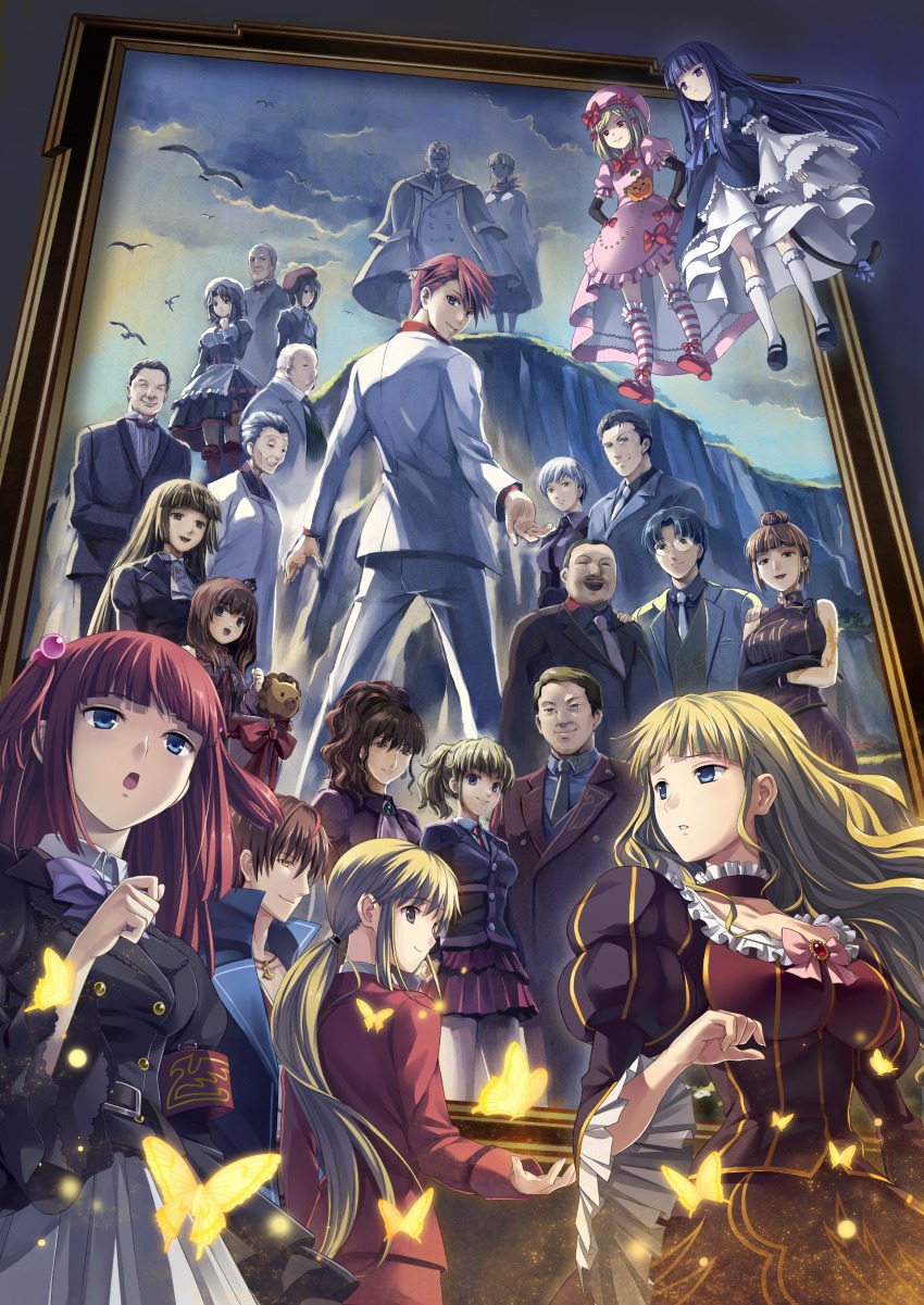 6+boys 6+girls absurdres artistic_error back beatrice_(umineko) beatrice_castiglioni bird black_hair blonde_hair blue_eyes blue_hair brown_hair bug butterfly closed_eyes dress ekusa_takahito flower formal_clothes framed frederica_bernkastel from_below glasses gouda_toshirou hair_bobbles hair_ornament hat highres insect jacket kanon_(umineko) kumasawa_chiyo lambdadelta long_hair maid multicolored_hair multiple_boys multiple_girls nanjou_terumasa necktie official_art painting_(object) petals picture_frame ponytail portrait_(object) red_eyes red_hair ribbon ronoue_genji sakutarou_(umineko) seagull shannon_(umineko) short_hair skirt smile streaked_hair thighhighs twilight_of_the_golden_witch twintails two-tone_hair umineko_no_naku_koro_ni ushiromiya_ange ushiromiya_battler ushiromiya_eva ushiromiya_george ushiromiya_hideyoshi ushiromiya_jessica ushiromiya_kinzou ushiromiya_krauss ushiromiya_kyrie ushiromiya_lion ushiromiya_maria ushiromiya_natsuhi ushiromiya_rosa ushiromiya_rudolf white_hair willard_h._wright