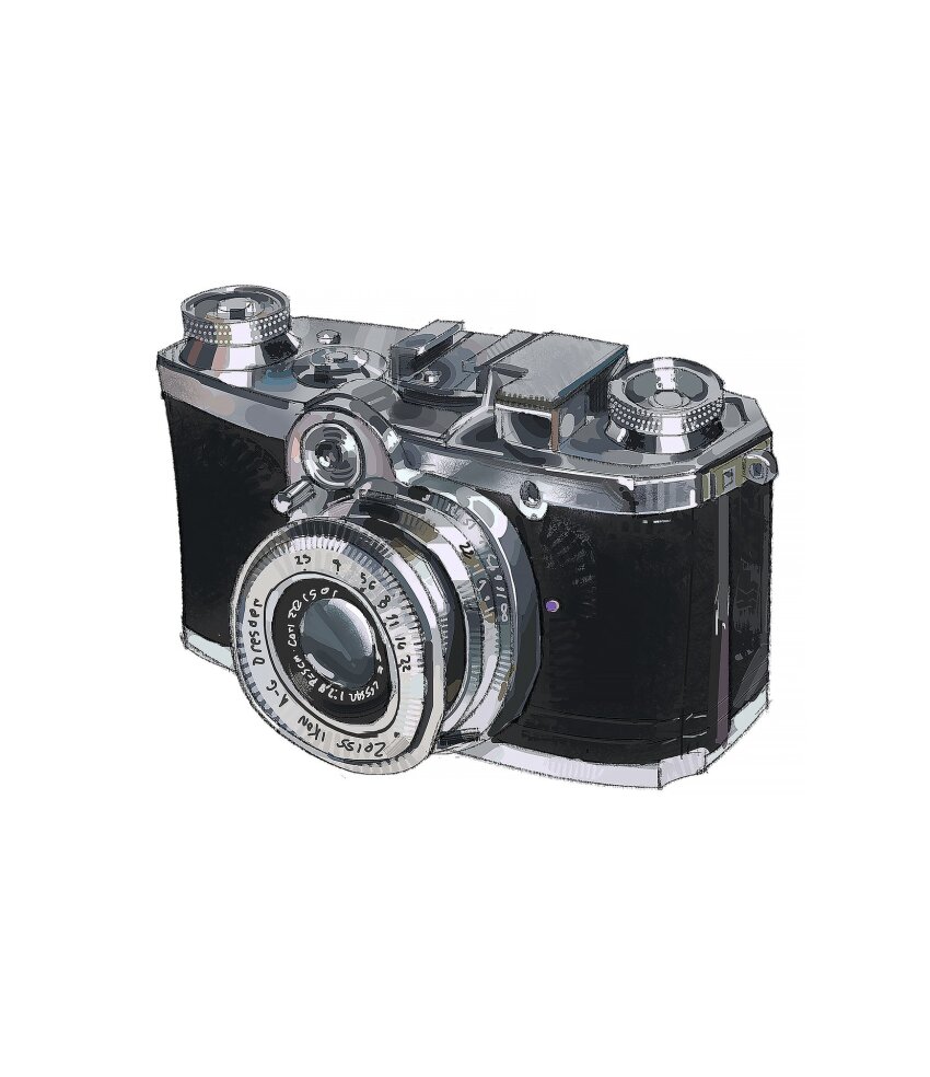 camera highres no_humans object_focus original photoshop_(medium) ramon_nunez simple_background single-lens_reflex_camera still_life white_background