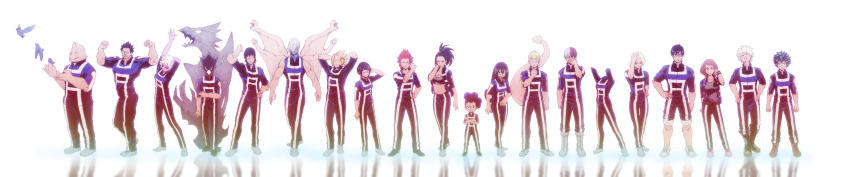 6+boys 6+girls absurdres aoyama_yuuga ashido_mina asui_tsuyu bakugou_katsuki bald bird bird black_hair blonde_hair boku_no_hero_academia bra breasts brown_eyes brown_hair cleavage colored_skin dark_shadow extra_arms extra_ears glasses green_eyes green_hair hagakure_toru height_difference heterochromia highres horns iida_tenya invisible jiro_kyoka kaminari_denki kirishima_eijirou kouda_kouji large_breasts long_hair looking_at_viewer mask medium_hair midoriya_izuku mineta_minoru monster_boy monster_girl moss_chicken multicolored_hair multiple_boys multiple_girls muscular muscular_male navel no_nose ojiro_mashirao open_clothes pink_hair pink_skin red_eyes red_hair satou_rikidou sero_hanta shirt short_hair shouji_mezou sleeveless sleeveless_shirt todoroki_shoto tokoyami_fumikage u.a._gym_uniform underwear uraraka_ochako white_hair yaoyorozu_momo