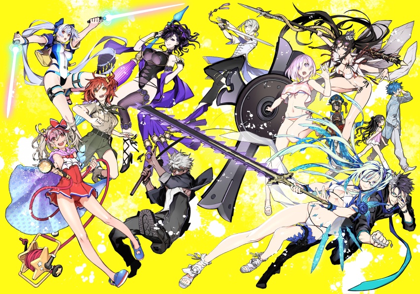 4boys 6+girls absurdres adjusting_eyewear ankle_boots archer_(fate) archer_(summer_casual)_(fate) armlet arms_at_sides babydoll bare_legs belt bikini black-framed_eyewear black_belt black_footwear black_gloves black_hair black_jacket black_neckerchief black_one-piece_swimsuit black_pants blue_bow blue_eyes blue_flower blue_footwear blue_hair blue_hat blue_jacket blue_nails blue_one-piece_swimsuit blue_rose blue_scarf boots bow brass_knuckles breasts frilled_thigh_strap brown_eyes brown_footwear brown_shirt brynhild_(fate) brynhild_(swimsuit_berserker)_(fate) brynhild_(swimsuit_berserker)_(first_ascension)_(fate) cape casual_one-piece_swimsuit changpao character_doll character_hair_ornament chinese_clothes closed_eyes closed_mouth crocs crop_top crop_top_overhang dark-skinned_male dark_skin doll double_bun dress_swimsuit dual_wielding earrings energy_sword eyewear_on_head eyewear_strap facing_viewer fate/grand_order fate_(series) fish_hook fishing_rod flower from_side fujimaru_ritsuka_(female) fujimaru_ritsuka_(female)_(chaldea_pathfinder) full_body girl_scout glasses gloves gold_trim green_shorts grey_hair grey_pants hair_between_eyes hair_bobbles hair_bow hair_bun hair_ornament hair_over_one_eye hair_scrunchie hair_stick hair_up half_gloves hand_in_pocket hand_on_own_head hans_christian_andersen_(adult)_(fate) hans_christian_andersen_(fate) hat hat_bow high_heels highleg highleg_swimsuit highres holding holding_doll holding_fishing_rod holding_hose holding_polearm holding_shield holding_weapon hose hose_nozzle husband_and_wife illyasviel_von_einzbern illyasviel_von_einzbern_(swimsuit_archer) illyasviel_von_einzbern_(swimsuit_archer)_(second_ascension) jacket jewelry large_breasts long_hair long_sleeves looking_at_viewer lord_camelot_(fate) magical_ruby magical_ruby_(hose) mash_kyrielight mash_kyrielight_(swimsuit_of_perpetual_summer_ver.02) medium_breasts miwa_shirow mole mole_under_eye multicolored_bikini multicolored_hair multicolored_swimsuit multiple_boys multiple_earrings multiple_girls murasaki_shikibu_(fate) murasaki_shikibu_(swimsuit_rider)_(fate) murasaki_shikibu_(swimsuit_rider)_(first_ascension)_(fate) nail_polish navel neckerchief official_alternate_costume one-piece_swimsuit one_eye_covered one_side_up open_mouth orange_hair pants parted_bangs pink_babydoll pink_cape platform_footwear polearm pout prince_of_lan_ling_(eastern_socialite_attire)_(fate) prince_of_lan_ling_(fate) print_cape purple_eyes purple_scrunchie purple_shawl rainbow_bikini red_bow red_eyes red_one-piece_swimsuit ribbed_tank_top robe rose sandals scarf scout_uniform scrunchie see-through_clothes semi-rimless_eyewear sessyoin_kiara sessyoin_kiara_(lily) shawl shield shirt shoes short_hair short_sleeves shorts shower_head side-tie_bikini_bottom side_ponytail sigurd_(fate) sigurd_(memories_with_my_lover)_(fate) smile star_(symbol) star_print striped_bikini striped_clothes striped_shirt striped_wristband sunglasses swimsuit sword tank_top tassel teeth thigh_strap thighhighs toenail_polish toenails tomoe_gozen_(fate) tomoe_gozen_(swimsuit_saber)_(fate) tomoe_gozen_(swimsuit_saber)_(first_ascension)_(fate) twintails two-tone_hair upper_teeth_only vertical-striped_clothes vertical-striped_shirt very_long_hair visor_cap walking watch weapon white_bikini white_footwear white_one-piece_swimsuit white_robe white_tank_top wrist_straps wristband wristwatch xu_fu_(fate) xu_fu_(first_ascension)_(fate) yellow_background yellow_eyes yellow_scrunchie yu_mei-ren_(fate) yu_mei-ren_(swimsuit_lancer)_(fate)