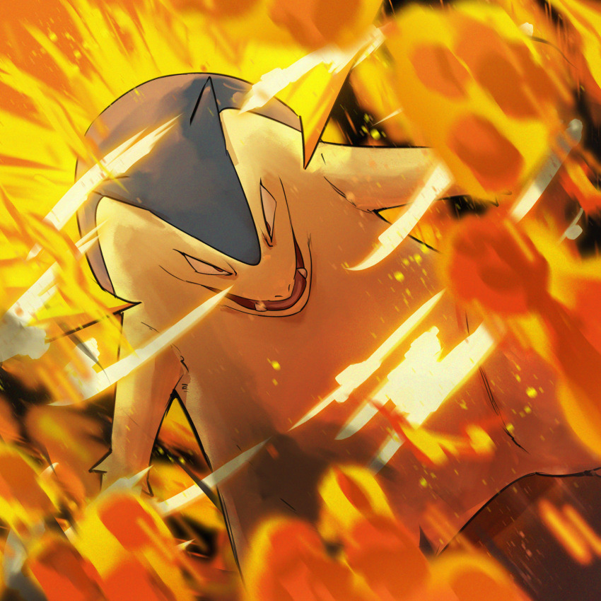 absurdres blue_fur fire gen_2_pokemon highres nintendo no_humans open_mouth pokemon pokemon_(creature) solo spicyichizo two-tone_fur typhlosion yellow_fur