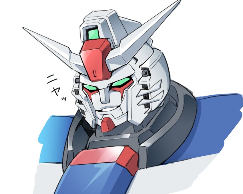 bravern destiny_gundam destiny_gundam_spec_ii gamiani_zero green_eyes gundam gundam_seed gundam_seed_freedom highres looking_at_viewer mecha mobile_suit no_humans open_mouth robot science_fiction smile solo super_robot suzumura_ken&#039;ichi v-fin voice_actor_connection yuuki_bakuhatsu_bang_bravern zooming_in
