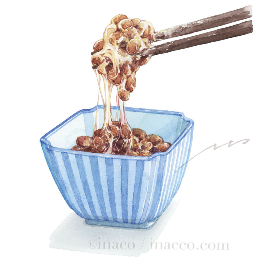 artist_name beans bowl chopsticks commentary_request food food_focus inaco nattou no_humans original simple_background still_life white_background