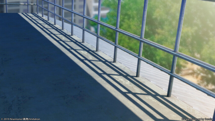 building day fence leaf no_humans original outdoors plant scenery shadow still_life sunlight surafin tree