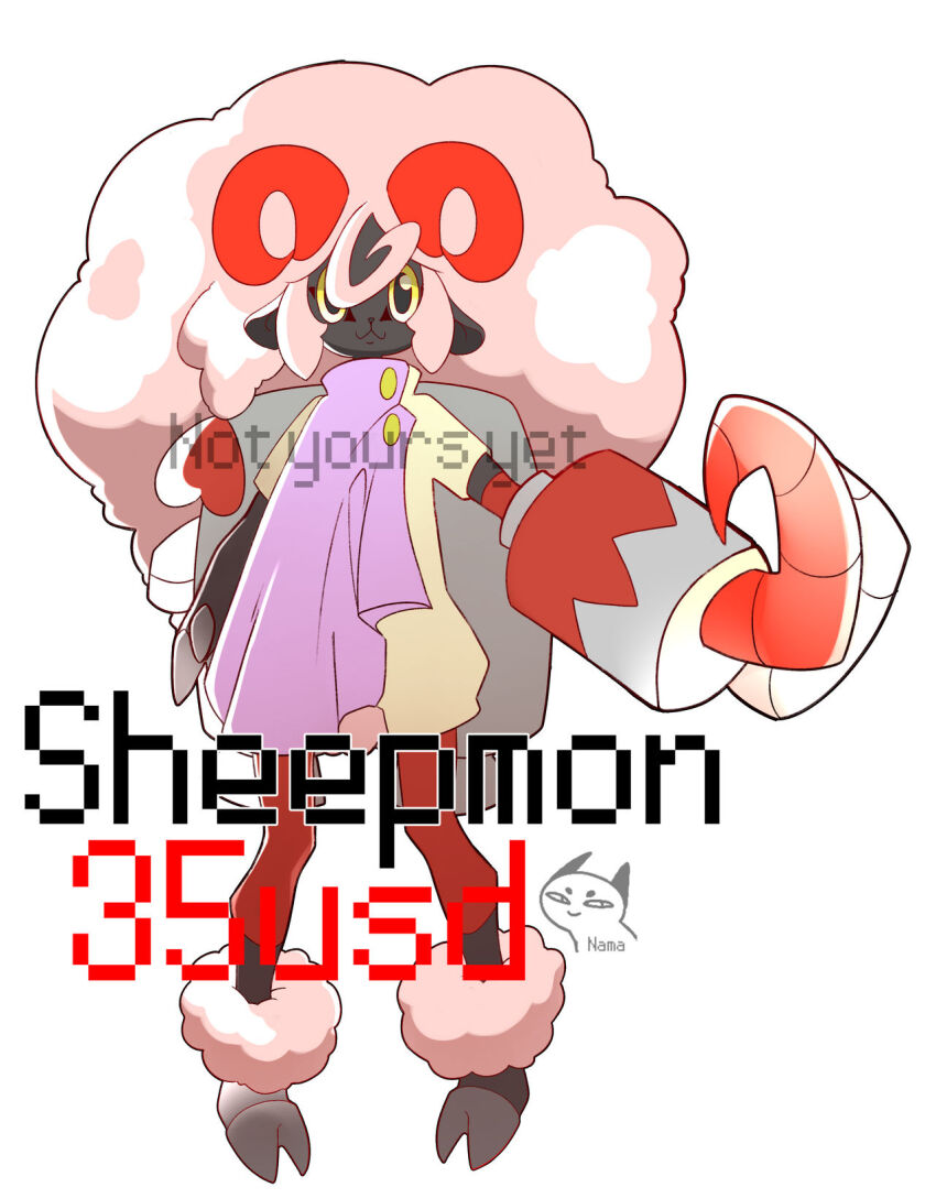 1girl digimon digimon_(creature) female_focus highres looking_at_viewer oridigi original sheepmon simple_background smile solo white_background