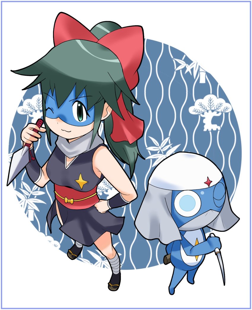 azumaya_koyuki cats_yone dororo hat highres keroro_gunsou long_hair mask ninja ribbon simple_background smile