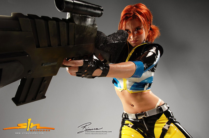 cosplay cosplay_photo gun jessica_cannon photo_(medium) real_life red_hair sin_(game) solo weapon