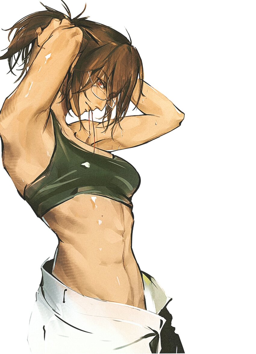 1girl abs artist_request glasses hange_zoe highres shingeki_no_kyojin tagme tying_hair