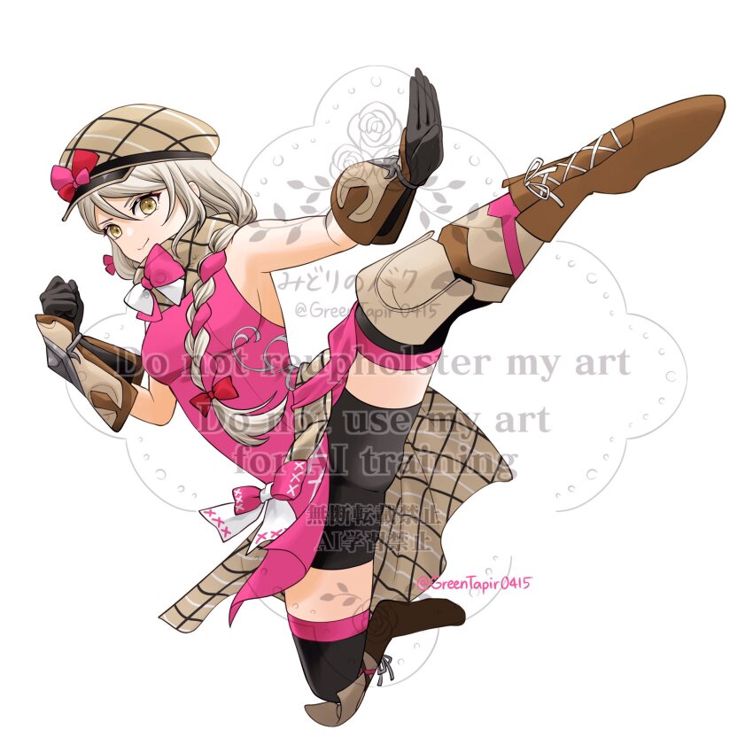 1girl ass black_shorts breasts brown_scarf fire_emblem fire_emblem_engage framme_(fire_emblem) highres long_hair looking_at_viewer midori_no_baku multicolored_hair nintendo plaid_clothes plaid_scarf scarf shorts solo split-color_hair yellow_eyes
