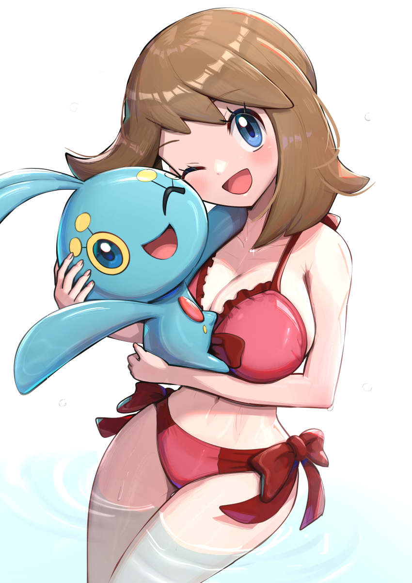 absurdres alternate_costume breasts gen_4_pokemon gonzarez highres large_breasts legendary_pokemon manaphy may_(pokemon) mythical_pokemon nintendo pokemon pokemon_(anime) pokemon_(creature) pokemon_ranger_and_the_temple_of_the_sea pokemon_rse_(anime)