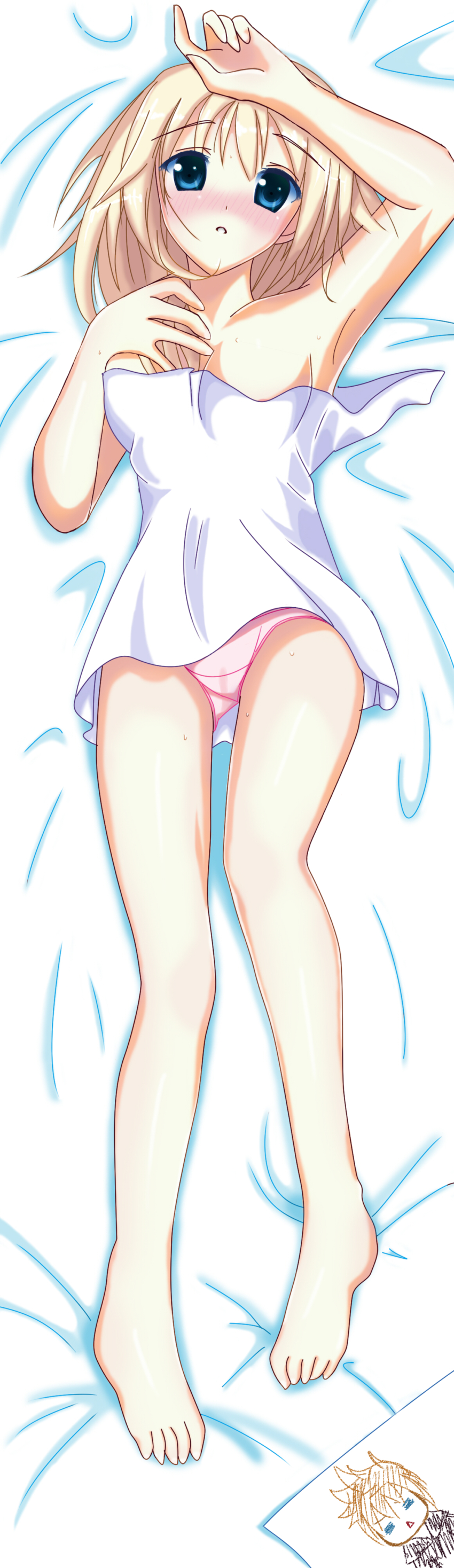 1girl absurdres aki663 bad_id bad_pixiv_id blonde_hair blue_eyes blush dakimakura_(medium) drawing female_focus full_body highres kingdom_hearts namine panties roxas solo underwear