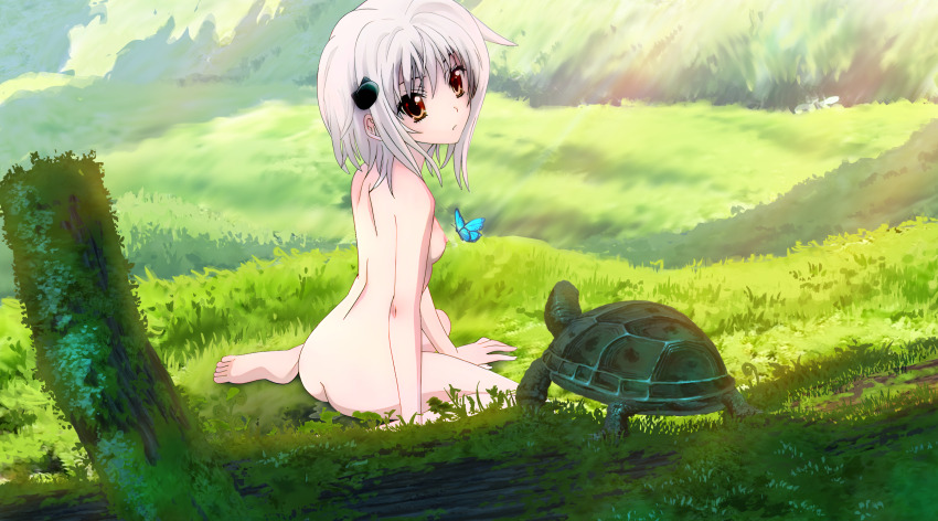 barefoot forest high_school_dxd highres nature nipples nude outdoors toujou_koneko white_hair yellow_eyes