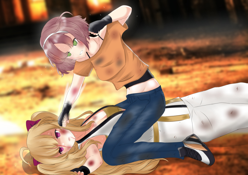 2girls artist_request asuka_hina catfight commission multiple_girls nijisanji pixiv_commission tagme takamiya_rion translation_request virtual_youtuber
