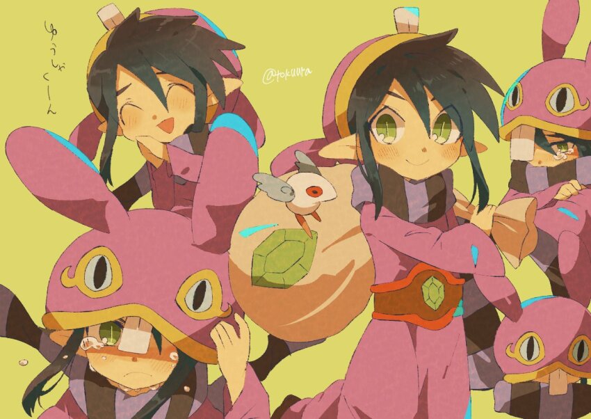 1boy animal_hood back bag blush commentary_request hat hood jewelry looking_at_viewer male_focus multiple_views nintendo pointy_ears purple_hair purple_sweater rabbit_hood ravio rupee_(zelda) sheerow sweater the_legend_of_zelda the_legend_of_zelda:_a_link_between_worlds tokuura tunic