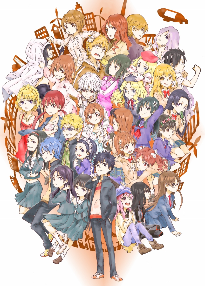 6+boys 6+girls :3 :d :q a_certain_high_school_uniform academy_city accelerator_(toaru_majutsu_no_index) age_difference ahoge aircraft albino animal ankle_socks ao_dai aogami_pierce apron aran_sweater arm_hug arm_support arms_behind_head ascot bandaged_chest bare_arms bare_shoulders beret black_cat black_choker black_eyes black_hair black_hat black_jacket black_pants blazer blonde_hair blue_dress blue_eyes blue_hair blue_pants blush bodysuit bow bowtie breasts bright_pupils brother_and_sister brown_ascot brown_eyes brown_hair brown_jacket brown_shoes cable_knit cat chest_sarashi child choker clenched_hands clenched_teeth closed_mouth coat coat_on_head collar collarbone collared_shirt commentary cross-laced_clothes cross-laced_pants crossed_arms diagonal-striped_clothes diagonal-striped_shirt dirigible dot_nose dress electrodes everyone eyewear_on_head fan_to_mouth flower flower_hairband flower_hairpin folded_fan folding_fan fraulein_kreutune fremea_seivelun frenda_seivelun frilled_apron frilled_hairband frills fukiyose_seiri full_body gakuran glasses gloves goggles goggles_on_head gokusai_kaibi grey_bodysuit grey_hair grey_shirt grey_skirt grin hair_between_eyes hair_bow hair_flower hair_ornament hair_over_one_eye hairband hamazura_shiage hand_fan hand_in_pocket hand_on_another&#039;s_head hand_on_another&#039;s_shoulder hand_up hands_up hat hawaiian_shirt headband height_difference highres himegami_aisa holding holding_animal holding_another&#039;s_arm holding_cat holding_fan hood hood_down hug item_(toaru) jacket jacket_on_shoulders kakine_teitoku kamijou_touma kazakiri_hyouka kinuhata_saiai kirigaoka_girls&#039;_academy_school_uniform kneehighs kongou_mitsuko kumokawa_seria kuroyoru_umidori lace-up_legwear lace-up_pants last_order_(toaru_majutsu_no_index) level_5_(toaru) light_blush loafers long_hair long_sleeves looking_at_another looking_at_viewer low_twintails maid maid_apron maid_headdress mecha_pilot_suit medium_breasts medium_hair medium_skirt meigo_arisa messy_hair midriff miniskirt misaka_imouto misaka_imouto_10032 misaka_imouto_10032&#039;s_cat misaka_mikoto misaka_worst mugino_shizuri multiple_boys multiple_girls musujime_awaki nappa_(parodymarket) navel neck_ribbon neckerchief necktie newsboy_cap night_vision_device open_clothes open_jacket open_mouth open_shirt orange_eyes pants parted_lips partially_unbuttoned pink_dress pink_eyes pink_flower pink_hair pink_jacket pink_pants pink_track_suit plaid_clothes plaid_skirt pleated_skirt polka_dot polka_dot_dress purple_sailor_collar purple_serafuku purple_shirt purple_skirt red_bow red_bowtie red_dress red_eyes red_hair red_hairband red_hat red_neckerchief red_necktie red_ribbon red_skirt ribbon sailor_collar sakugawa_school_uniform sarashi saten_ruiko school_uniform serafuku shirai_kuroko shirt shoes shokuhou_misaki short_dress short_hair shoutaura_sequenzia siblings sidelocks sisters sitting skirt sleeveless sleeveless_dress smile sneakers socks sogiita_gunha sparkle spiked_hair standing star-shaped_pupils star_(symbol) stomach striped_clothes striped_shirt sunglasses sweater sweater_dress symbol-shaped_pupils takitsubo_rikou teeth toaru_kagaku_no_railgun toaru_majutsu_no_index toaru_majutsu_no_index:_endymion_no_kiseki toaru_majutsu_no_index:_new_testament toaru_majutsu_no_index:_old_testament tokiwadai_school_uniform tongue tongue_out track_jacket track_suit tsuchimikado_maika tsuchimikado_motoharu twintails uiharu_kazari upper_teeth_only wavy_hair white_background white_bow white_coat white_dress white_flower white_gloves white_hairband white_headband white_jacket white_pupils white_sailor_collar white_shirt white_socks white_sweater wind_turbine windmill winter_uniform