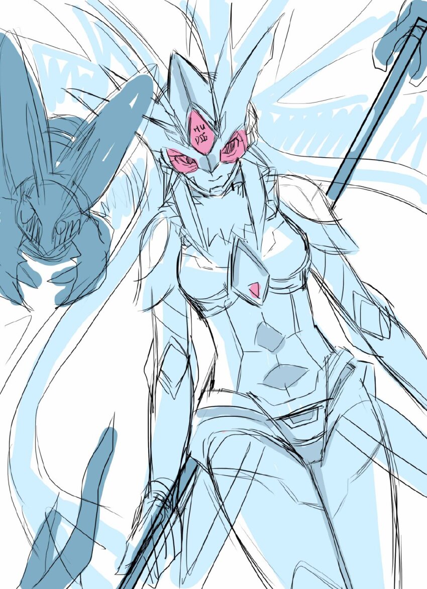 1girl armor armored_gloves armored_leotard breasts butterfly_wings digimon digimon_(creature) digimon_story:_cyber_sleuth_hacker&#039;s_memory female_focus fur_collar helmet highres hudiemon insect_wings leotard long_hair looking_at_viewer medium_breasts ph6xeivbgpimggg red-tinted_eyewear shoulder_armor sketch thick_thighs thighhighs thighs tinted_eyewear weapon wings