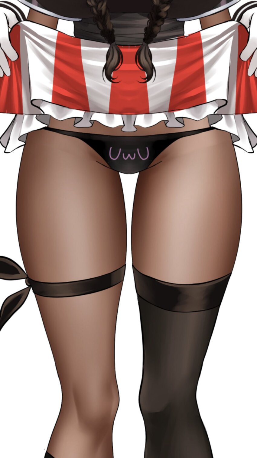 clothes_lift dark-skinned_female dark_skin highres indie_virtual_youtuber panties skirt skirt_lift trinity_infinity trinity_infinity underwear