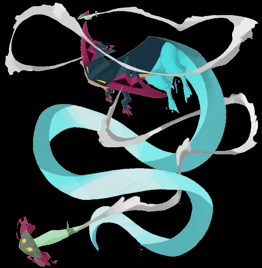 commentary creature dragapult dreepy english_commentary full_body gen_8_pokemon highres nintendo no_humans pokemon pokemon_(creature) ruderubicante simple_background white_background