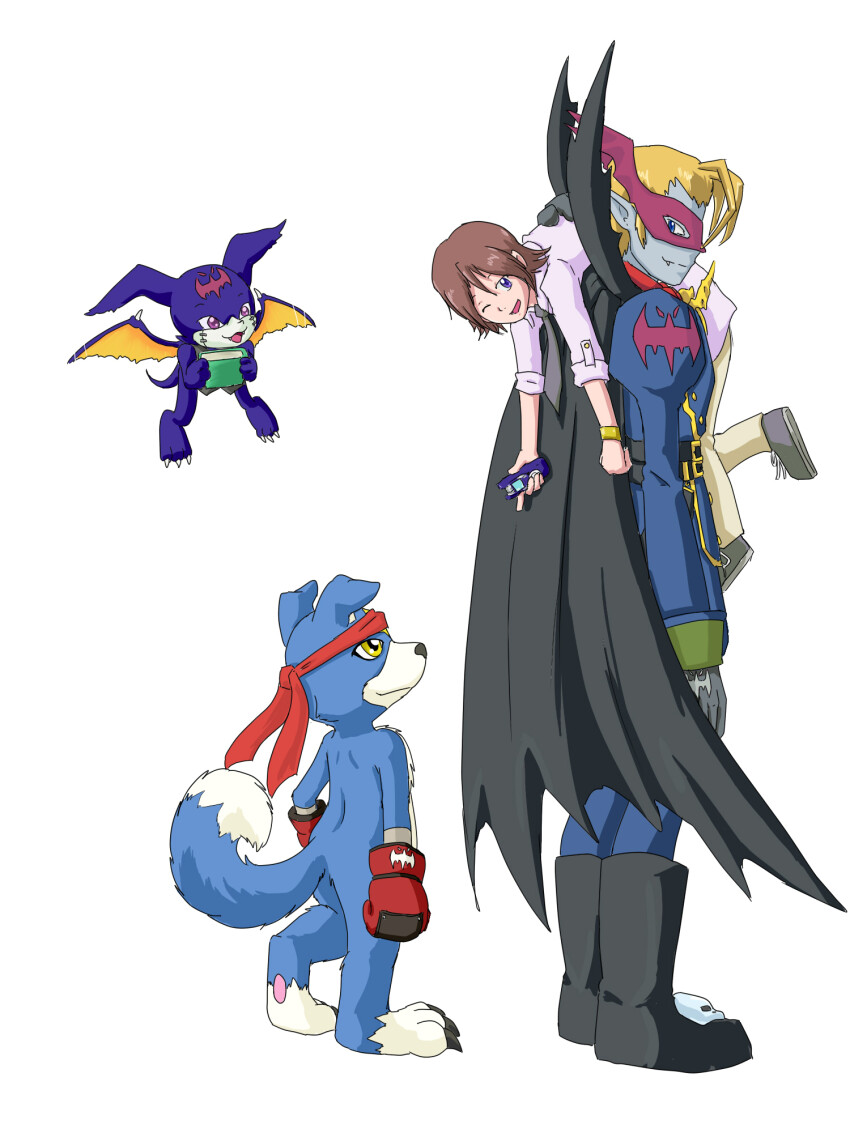 boxing_gloves cape digimon digimon_(creature) gaomon highres mark_of_evil mask petitmamon vamdemon vampire wings yellow_eyes
