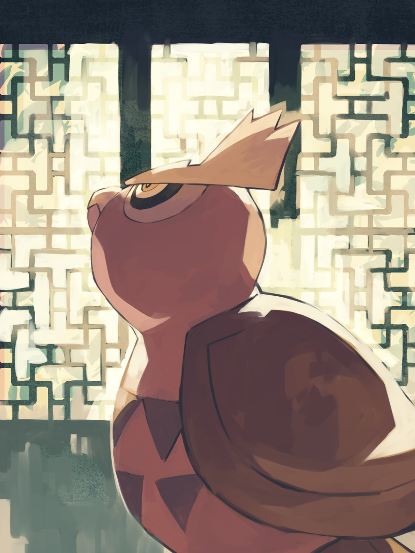 absurdres animal_focus bird bright_pupils closed_mouth commentary_request from_side gara_(qbeuxvii22) gen_2_pokemon highres looking_up nintendo no_humans noctowl pokemon pokemon_(creature) solo yellow_eyes