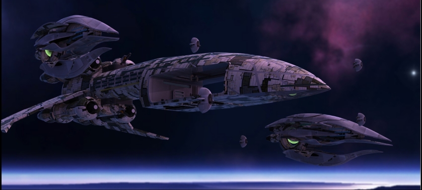 3d battlecruiser_(eve_online) carrier commentary concept_art destroyer_(eve_online) el_quijote eve_online fleet flying glowing military military_vehicle nebula night night_sky no_humans original outdoors planet realistic science_fiction sky space spacecraft starfighter thrusters vehicle_focus