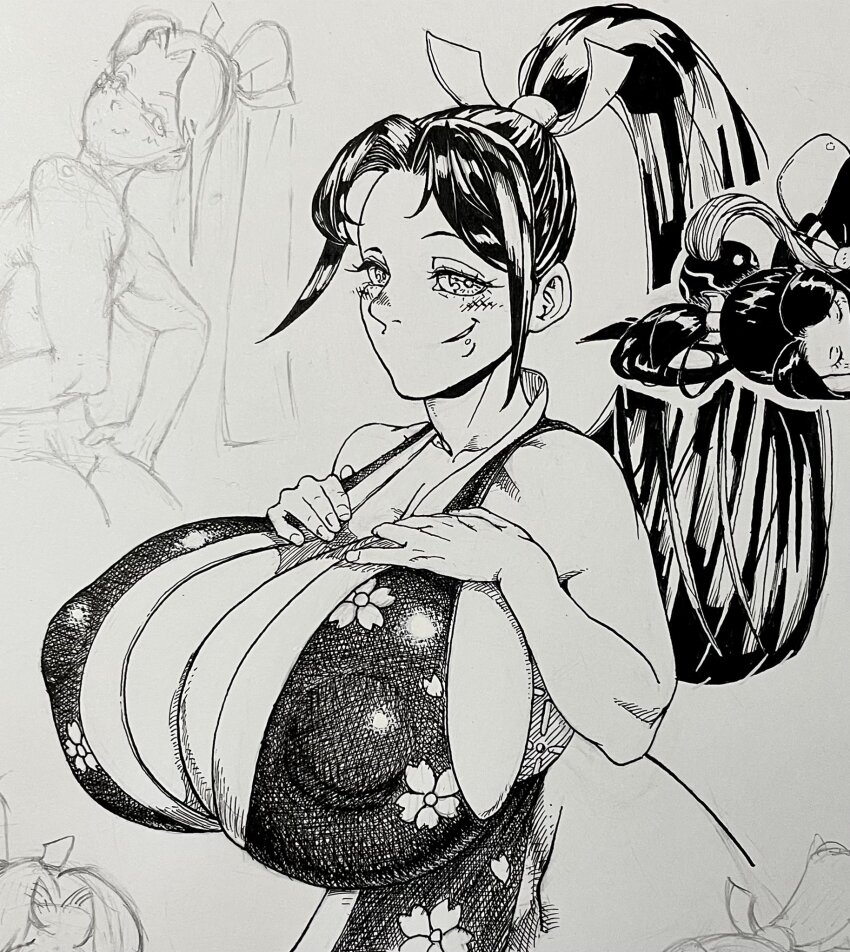 1girl breasts highres huge_breasts shiranui_mai shiwasu11 snk the_king_of_fighters traditional_media