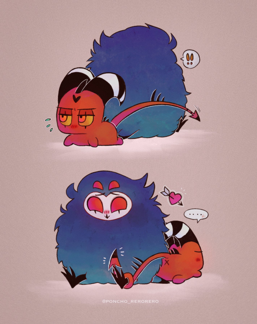 2boys bird bird_boy blitzo_(helluva_boss) colored_skin demon_boy demon_horns demon_tail extra_eyes grey_feathers helluva_boss highres horns multiple_boys owl owl_boy red_eyes red_skin rzps3455 sitting stolas_(helluva_boss) tail
