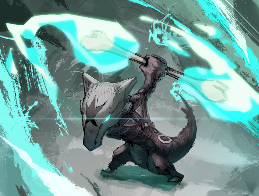alolan_form alolan_marowak blurry bone commentary_request eye_trail full_body gen_7_pokemon glowing glowing_eyes holding holding_bone jako_(boke_poke) light_trail motion_blur nintendo no_humans pokemon pokemon_(creature) pokemon_focus solo standing