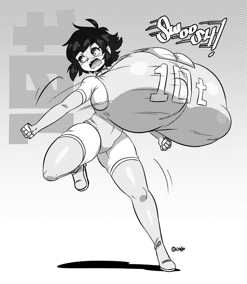 10-ton 1girl boku_no_hero_academia boots bouncing_breasts breasts elbow_gloves gigantic_breasts gloves highres josue_pereira leotard mask open_mouth short_hair solo superhero_costume thigh_boots thighhighs unaligned_breasts