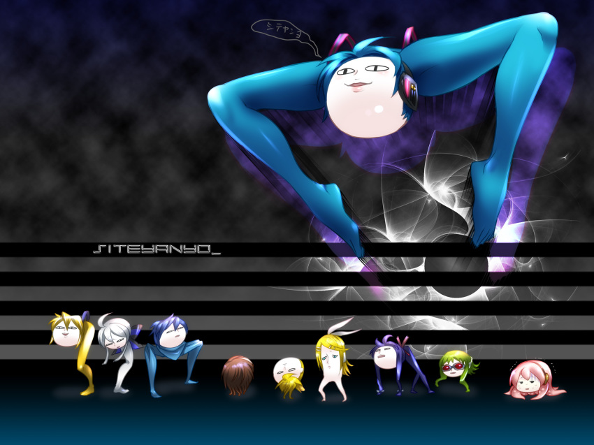akita_neru caffein creepy everyone gumi hatsune_miku highres horror_(theme) kagamine_len kagamine_rin kaito_(vocaloid) kamui_gakupo legs megurine_luka meiko_(vocaloid) no_humans prehensile_hair rin_no_youchuu shiteyan&#039;yo takoluka tentacles vocaloid what yowane_haku