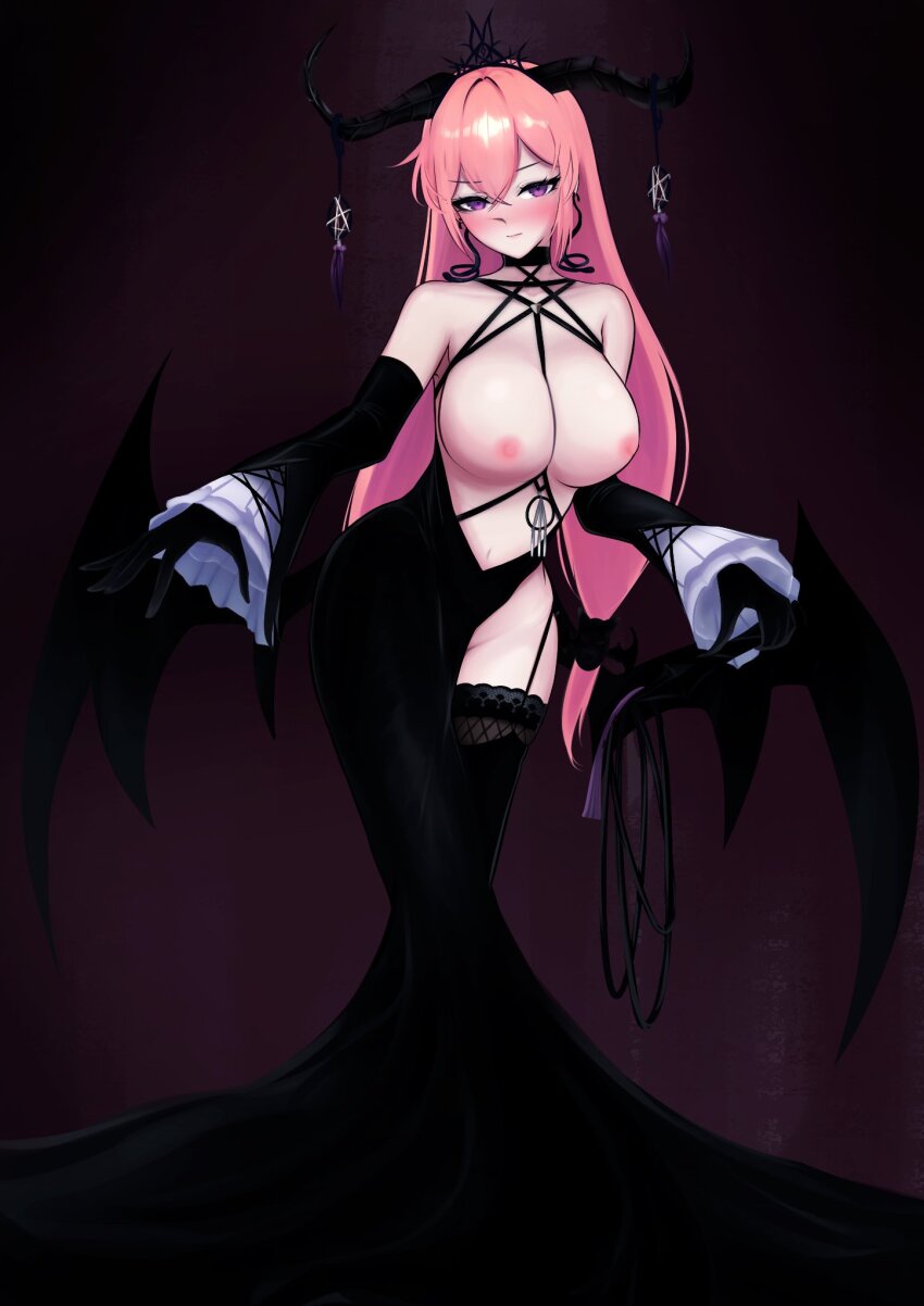 1girl artist_request azur_lane breasts breasts_out cosplay highres nipples owari_(azur_lane) owari_(my_wish_is_for_love)_(azur_lane) owari_(my_wish_is_for_love)_(azur_lane)_(cosplay) phase_connect pink_eyes pink_hair runie_ruse virtual_youtuber