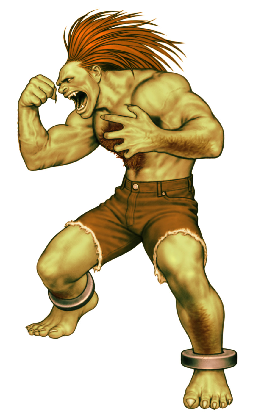 1boy absurdres arm_hair arms_up barefoot blanka capcom_vs_snk chest_hair clenched_hand colored_skin fangs fingernails full_body game_cg green_skin highres leg_hair looking_to_the_side male_focus mori_toshiaki muscular muscular_male no_pupils non-web_source official_art open_mouth orange_hair outstretched_arms pants sharp_fingernails sharp_teeth sharp_toenails solo street_fighter teeth toenails topless_male torn_clothes torn_pants veins veiny_arms white_background