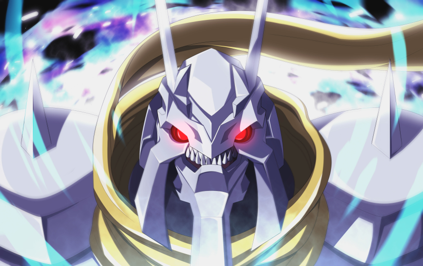 absurdres betterman betterman_cataphract ginga_no_kou glowing glowing_eyes hakaiou:_gaogaigar_vs._betterman highres kaiju looking_at_viewer no_humans portrait red_eyes science_fiction sharp_teeth solo teeth