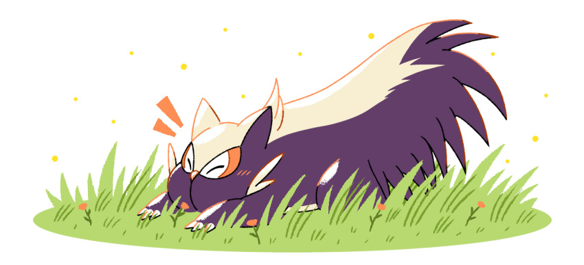 closed_eyes commentary commission creature creature_focus english_commentary flower gen_4_pokemon gotchibam grass ko-fi_commission nintendo no_humans on_grass orange_flower pokemon pokemon_(creature) pokemon_focus pollen sidelighting simple_background stunky white_background