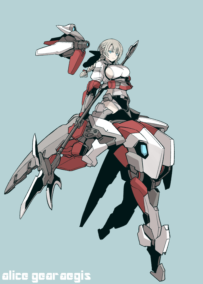 1girl absurdres adelaide_bluthausen alice_gear_aegis blonde_hair blue_eyes breasts highres holding holding_weapon kato_takuji mecha_musume weapon